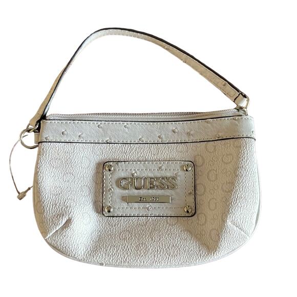 Guess Gray Logo Print Wristlet Purse Animal Print Lining Zipper Tiny Purse - Picture 1 of 6